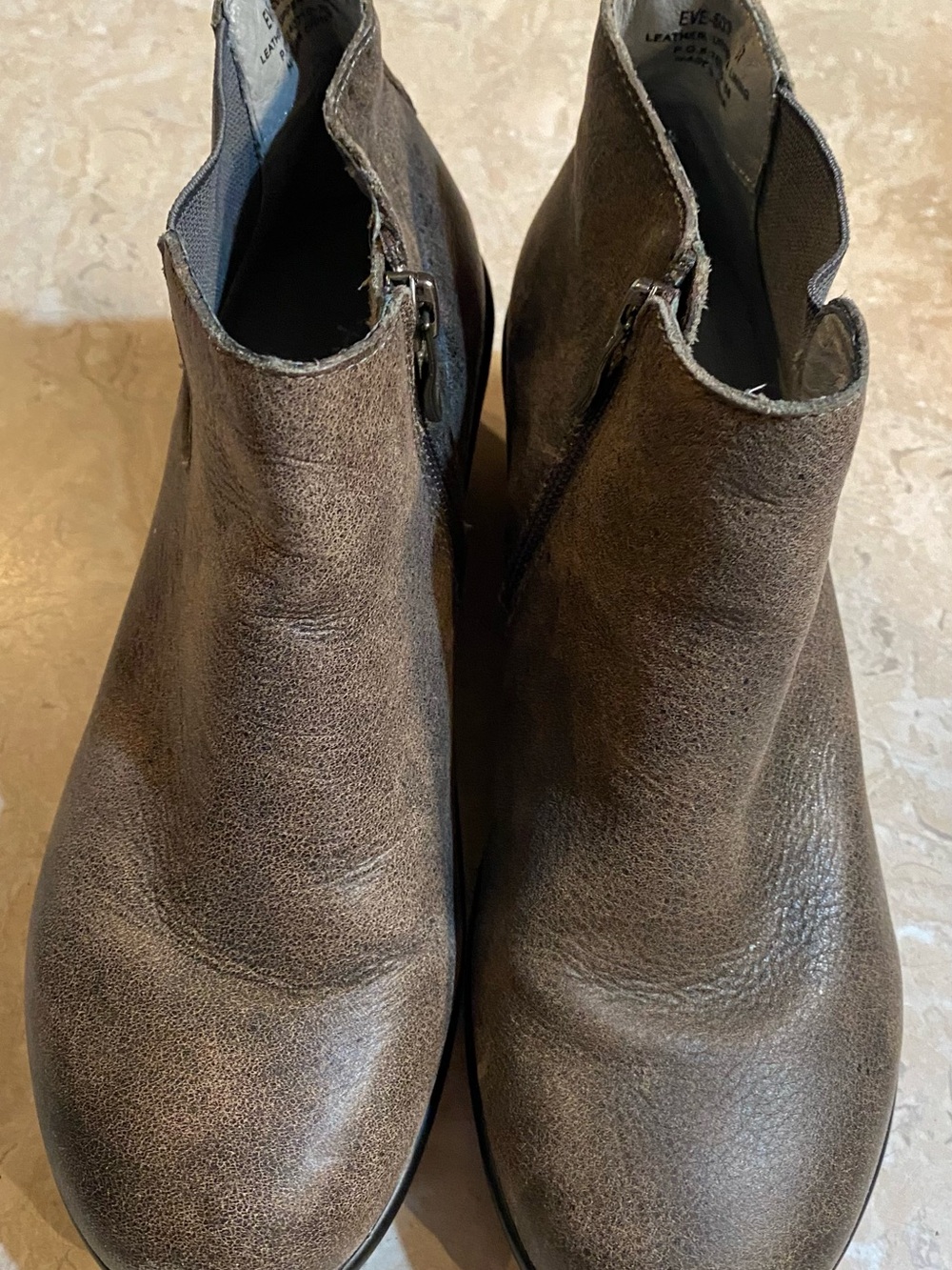 Women's Distressed Brown Leather Ankle Booties with Side Zip